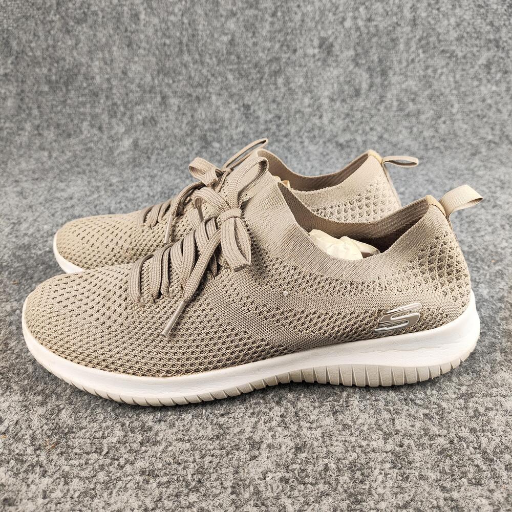 Skechers Shoes Womens Size 8.5 Beige Knit Comfort Walking Sneakers SN 12539